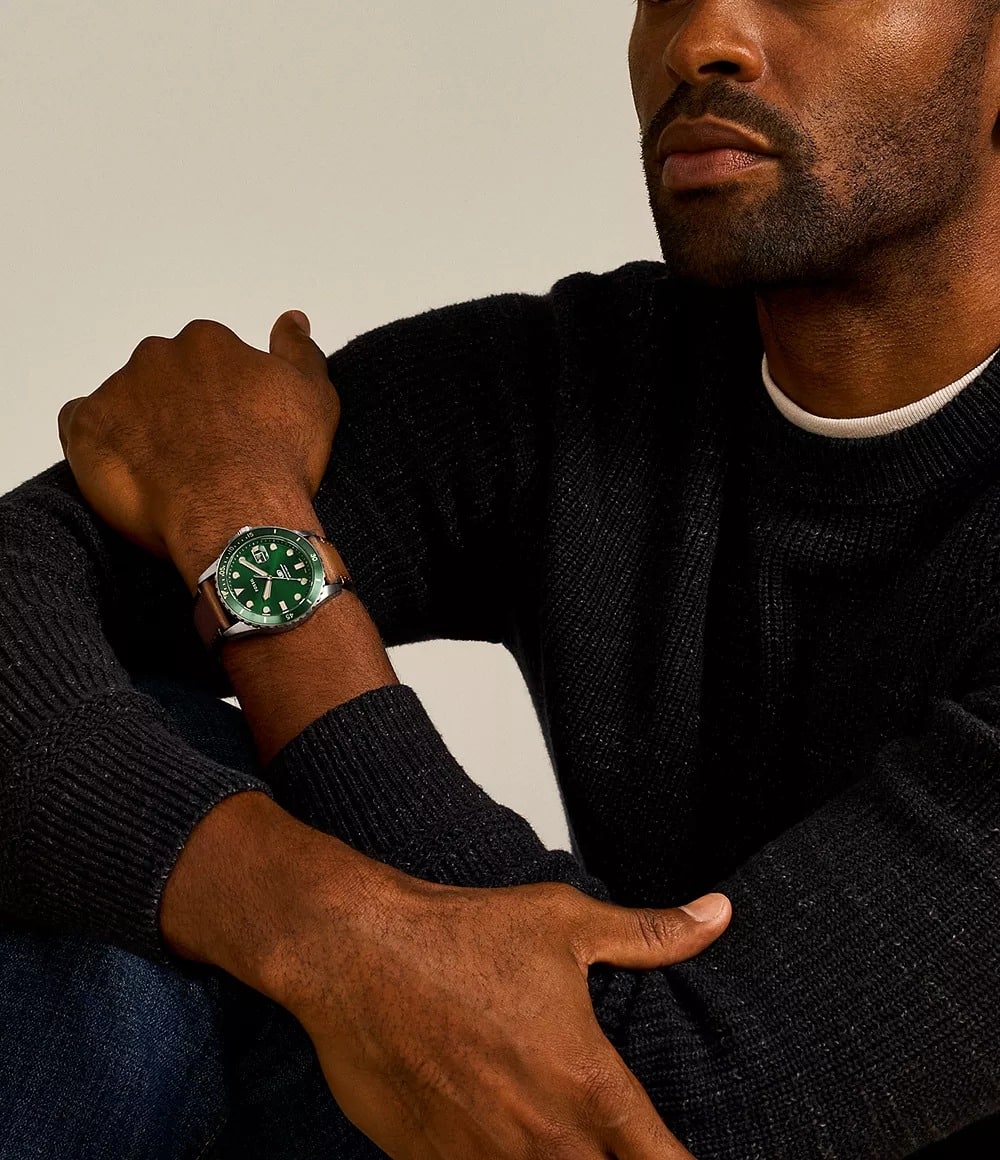 Reloj Fossil Dive Hombre Piel Verde - Vista trasera