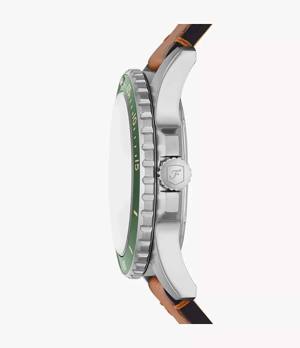 Reloj Fossil Dive Hombre Piel Verde - Vista lateral