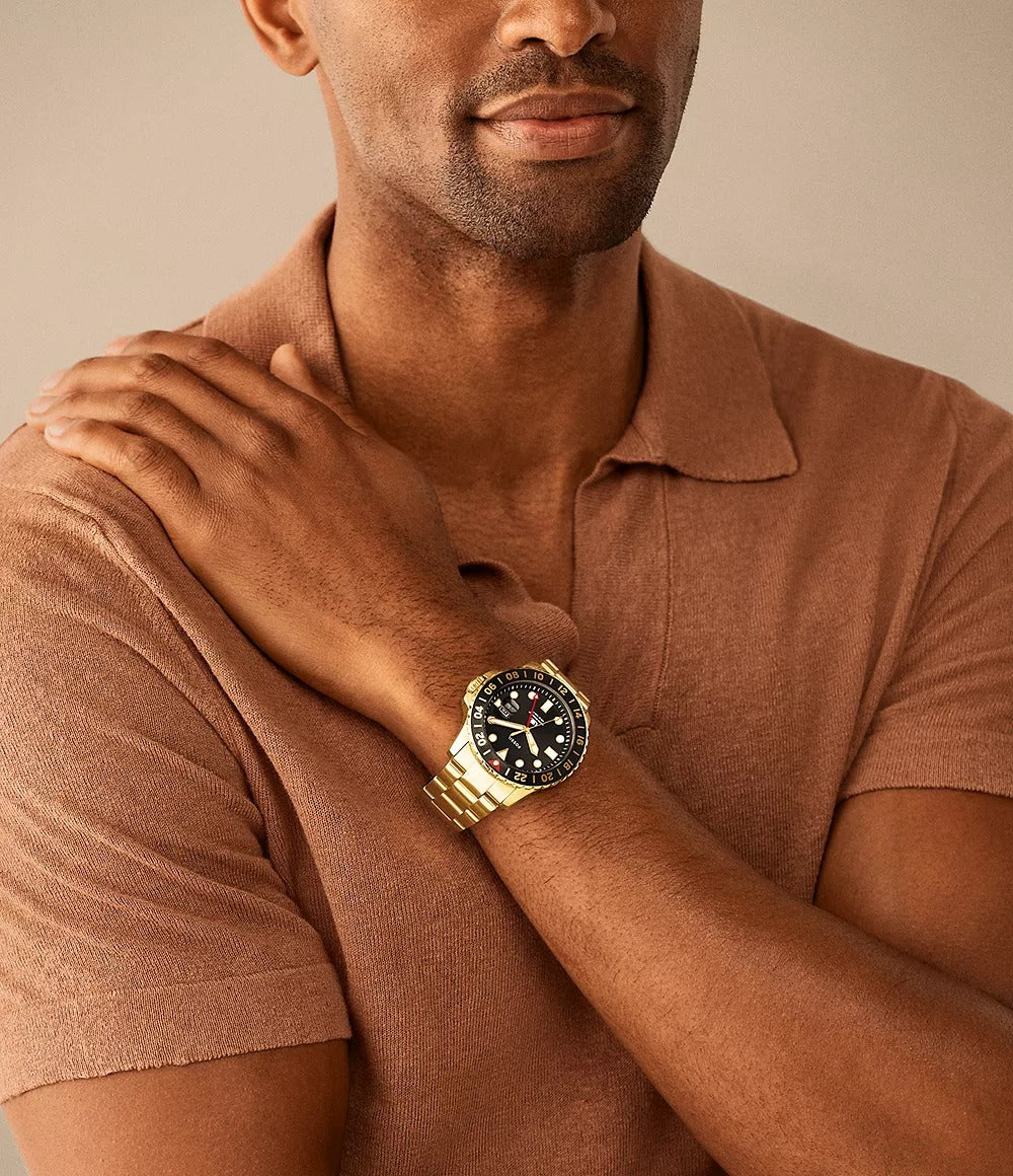 Reloj Fossil GMT Hombre Acero Dorado - Detalle de esfera