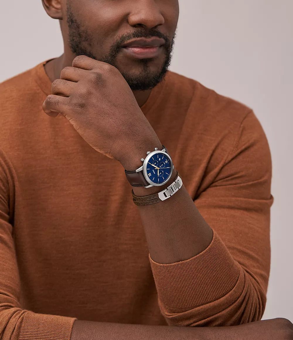 Reloj Fossil Neutra Hombre Correa Cuero Marrón Esfera - Vista trasera