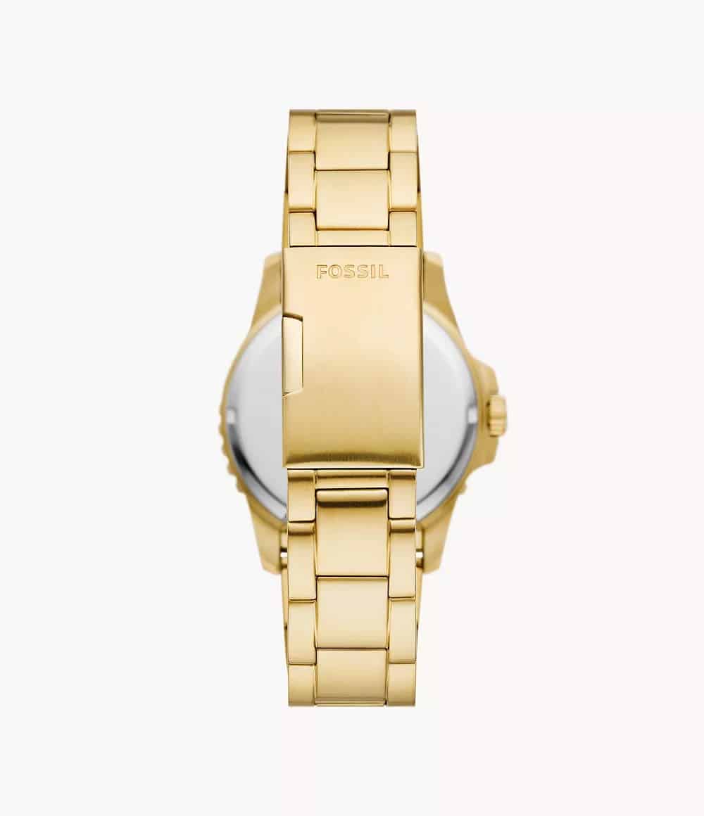 Reloj Fossil Dive Hombre Acero Dorado Esfera Negra - Vista trasera