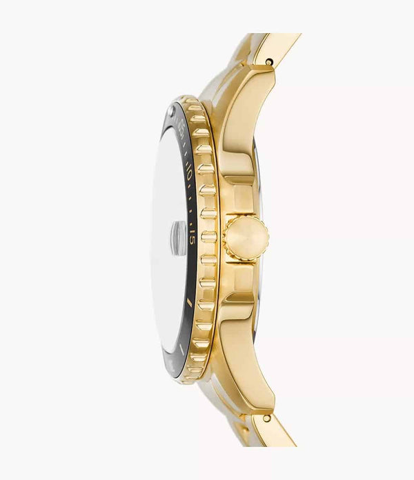 Reloj Fossil Dive Hombre Acero Dorado Esfera Negra - Vista lateral