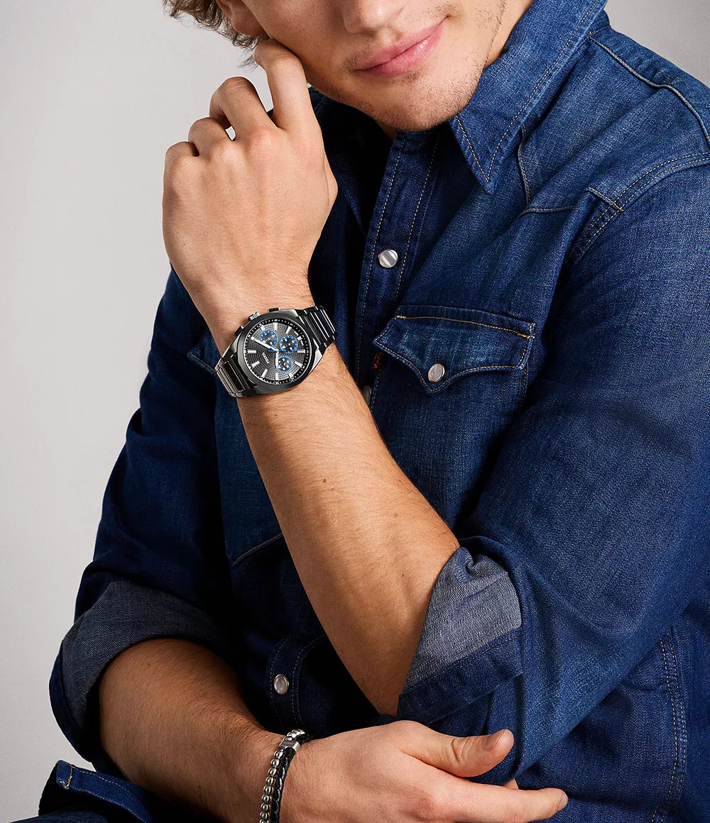 Fossil Reloj Everett Smoke de hombre banda de metal 44 mm - Vista trasera