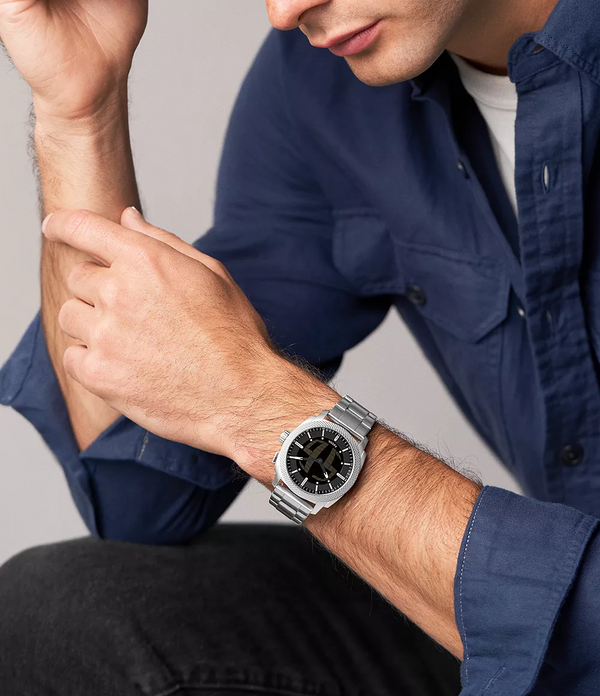 FS6155 Reloj Fossil Machine de hombre pulsera de metal plateado
