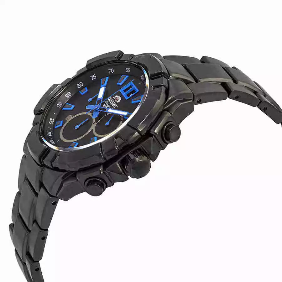 Reloj Orient Chronograph Hombre Acero Negro Azul - Detalle de esfera