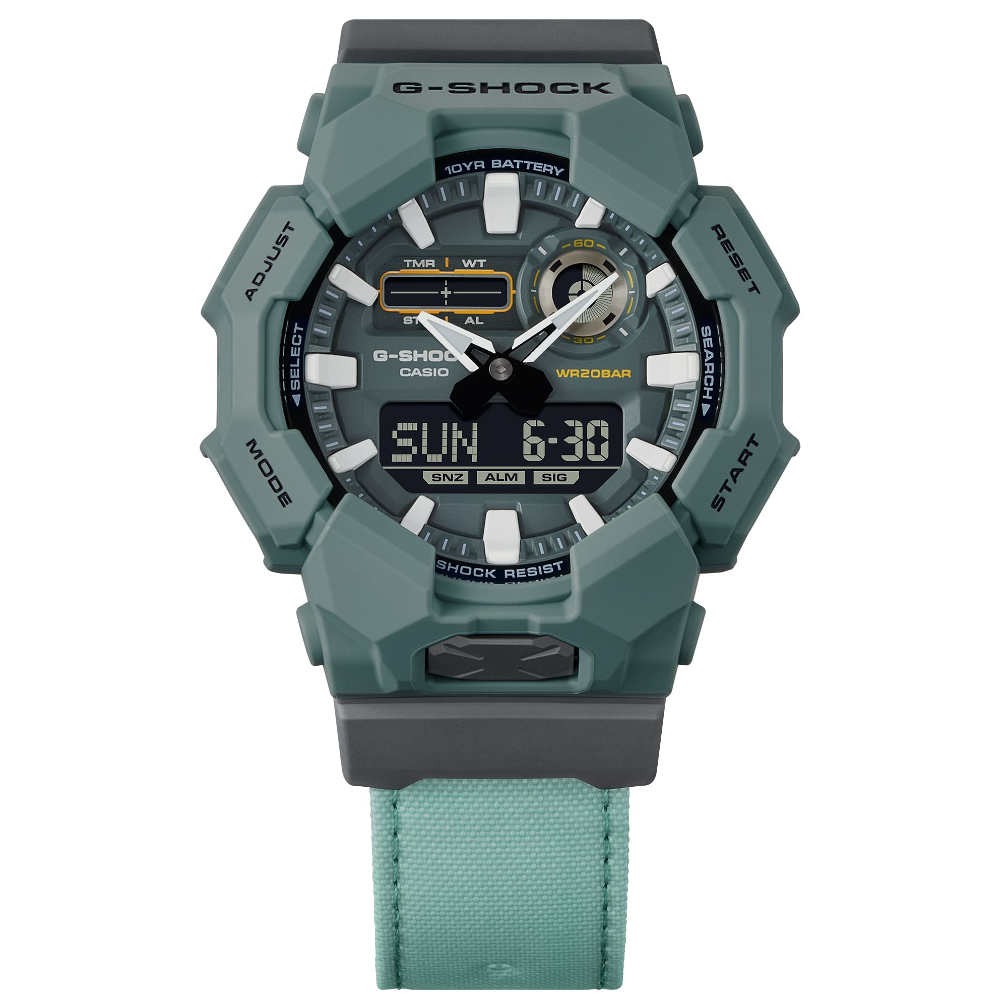 GA-010CE Reloj G-Shock Hombre Caja Resina Correa Tela - Detalle de esfera