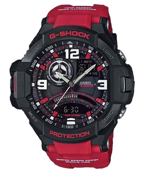 GA-1000 Reloj G-Shock Hombre Resina Negro y Rojo - Detalle de esfera