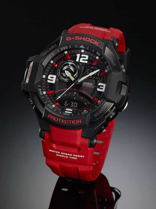 GA-1000 Reloj G-Shock Hombre Resina Negro y Rojo - Vista lateral