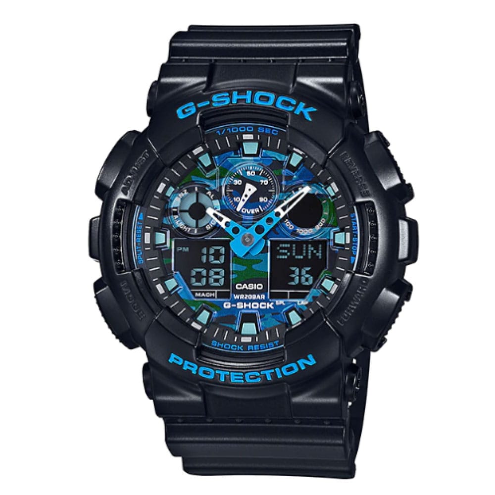 GA-100CB Reloj G-Shock Hombre Resina Negro Camuflaje Azul - Reloj original en Guatemala
