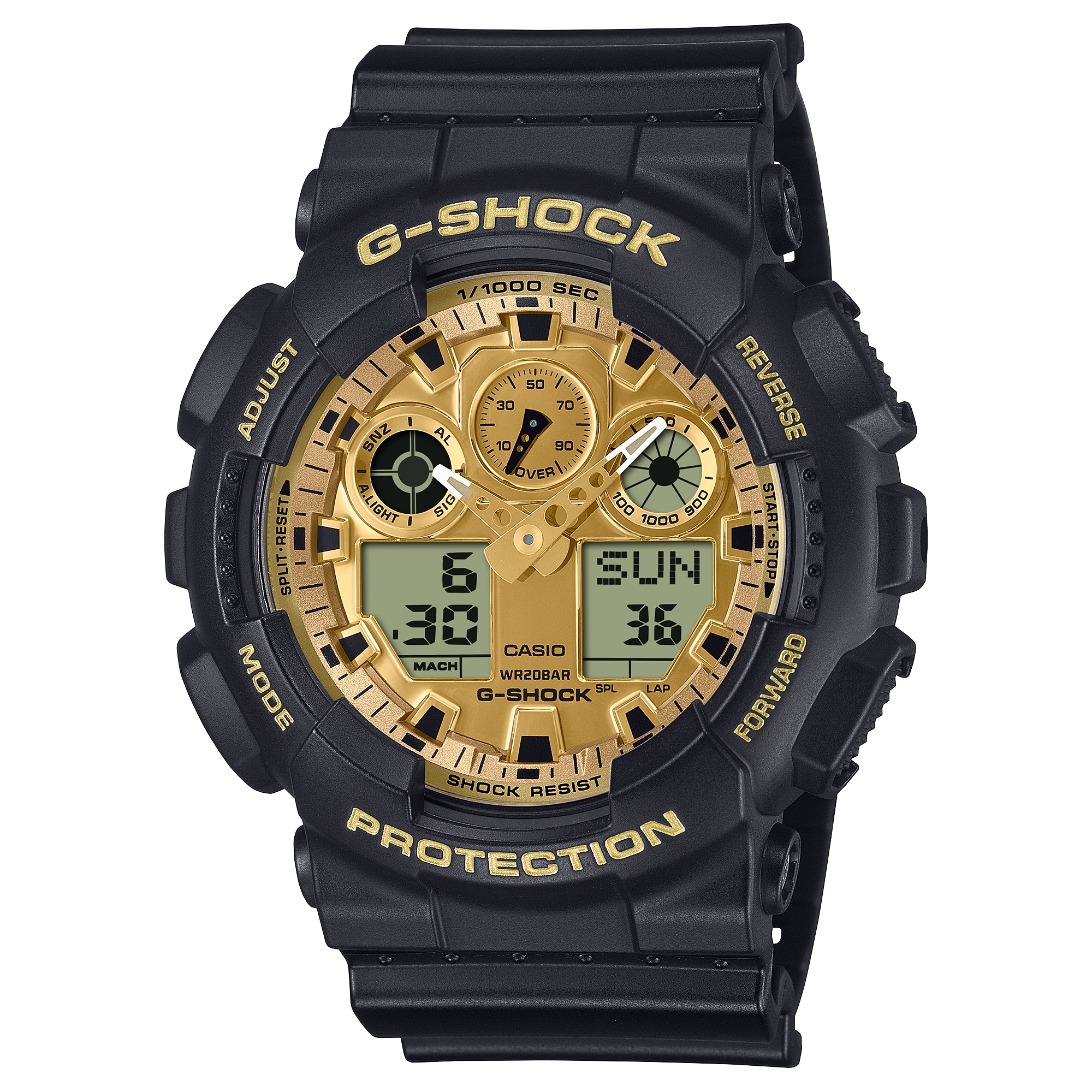 GA-100GGB-1A9 Reloj G-Shock Hombre Correa Resina Negro Dorado - Reloj original en Guatemala