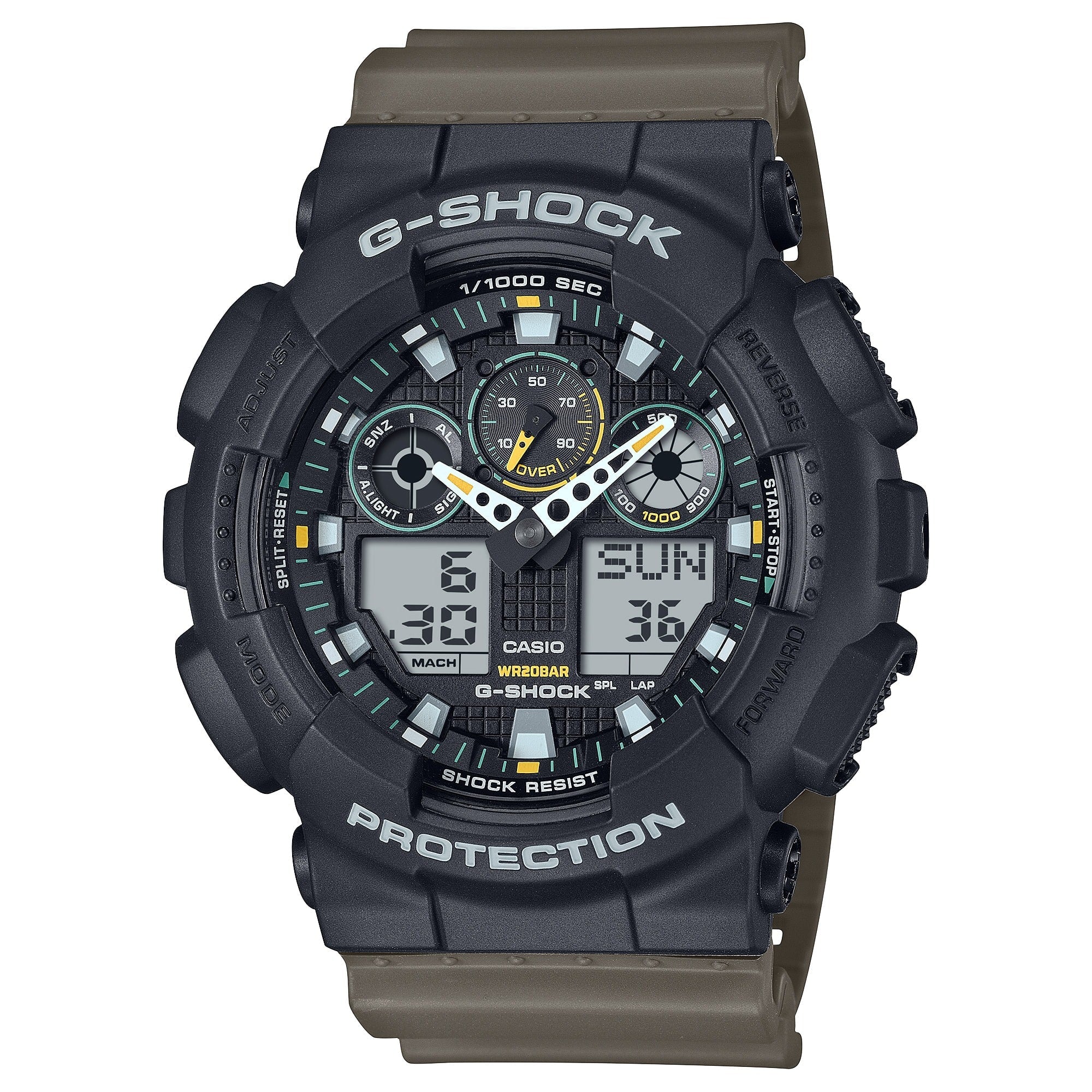 GA-100TU-1A3 Reloj G-Shock Hombre Resina Negro Correa Verde - Reloj original en Guatemala