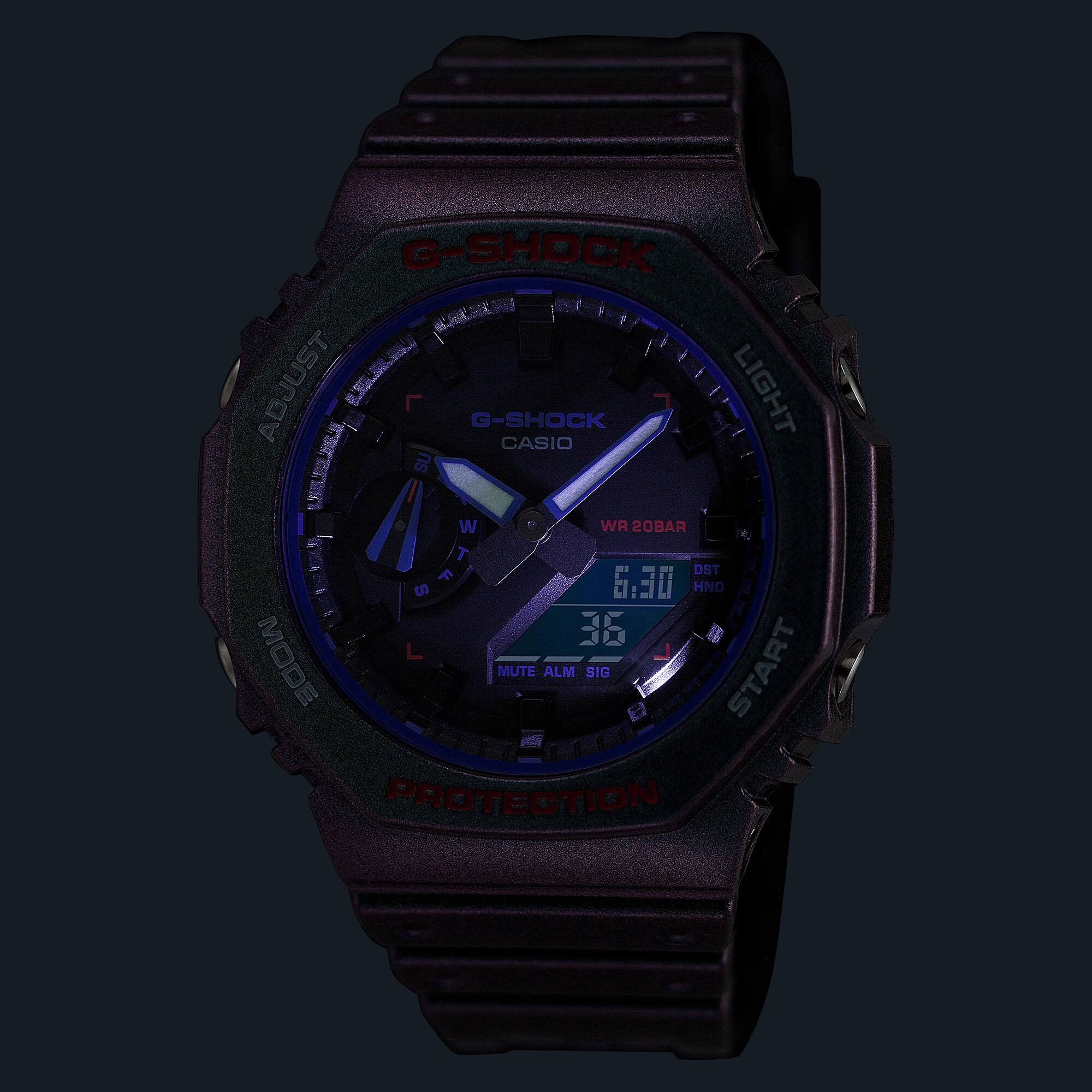 GA-2100AH Reloj G-Shock GA-2100 Hombre Resina Morado - Detalle de esfera