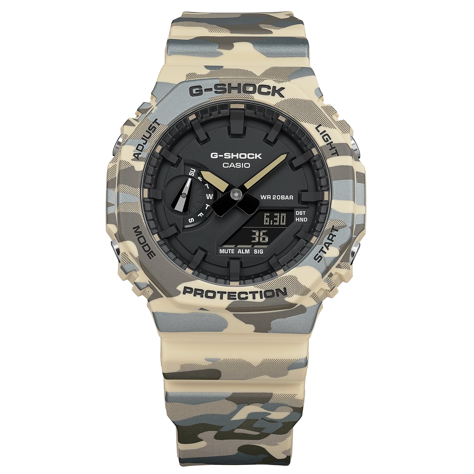 GA-2100CM-5A Reloj G-Shock unisex correa de caucho doble hora - Vista trasera