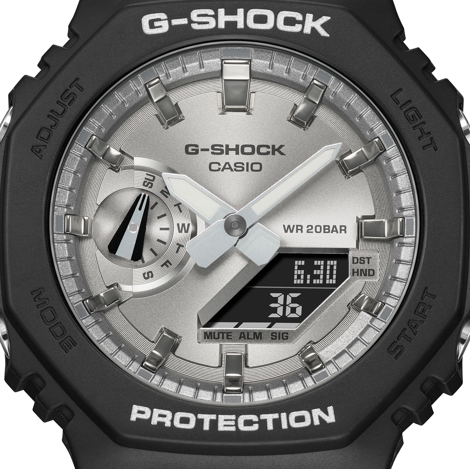 GA-2100SB Reloj G-Shock Hombre Correa de Resina Negro - Detalle de esfera