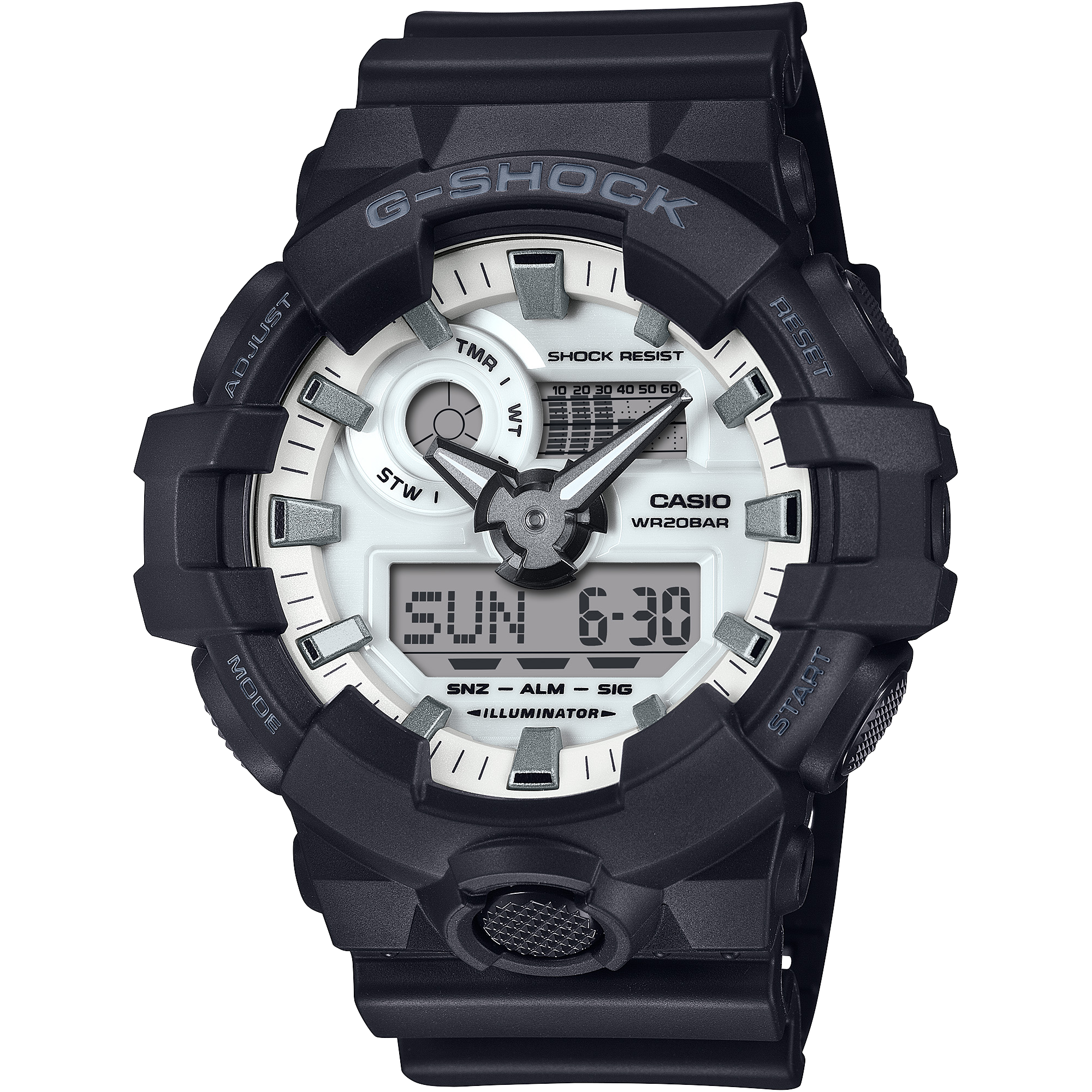 GA-700WD Reloj G-Shock Hombre Resina Negro Esfera Blanca - Reloj original en Guatemala
