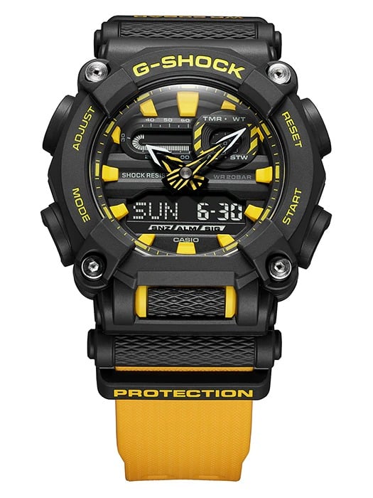 GA-900A Reloj G-Shock GA-900 Hombre Resina Negro Amarillo - Detalle de esfera