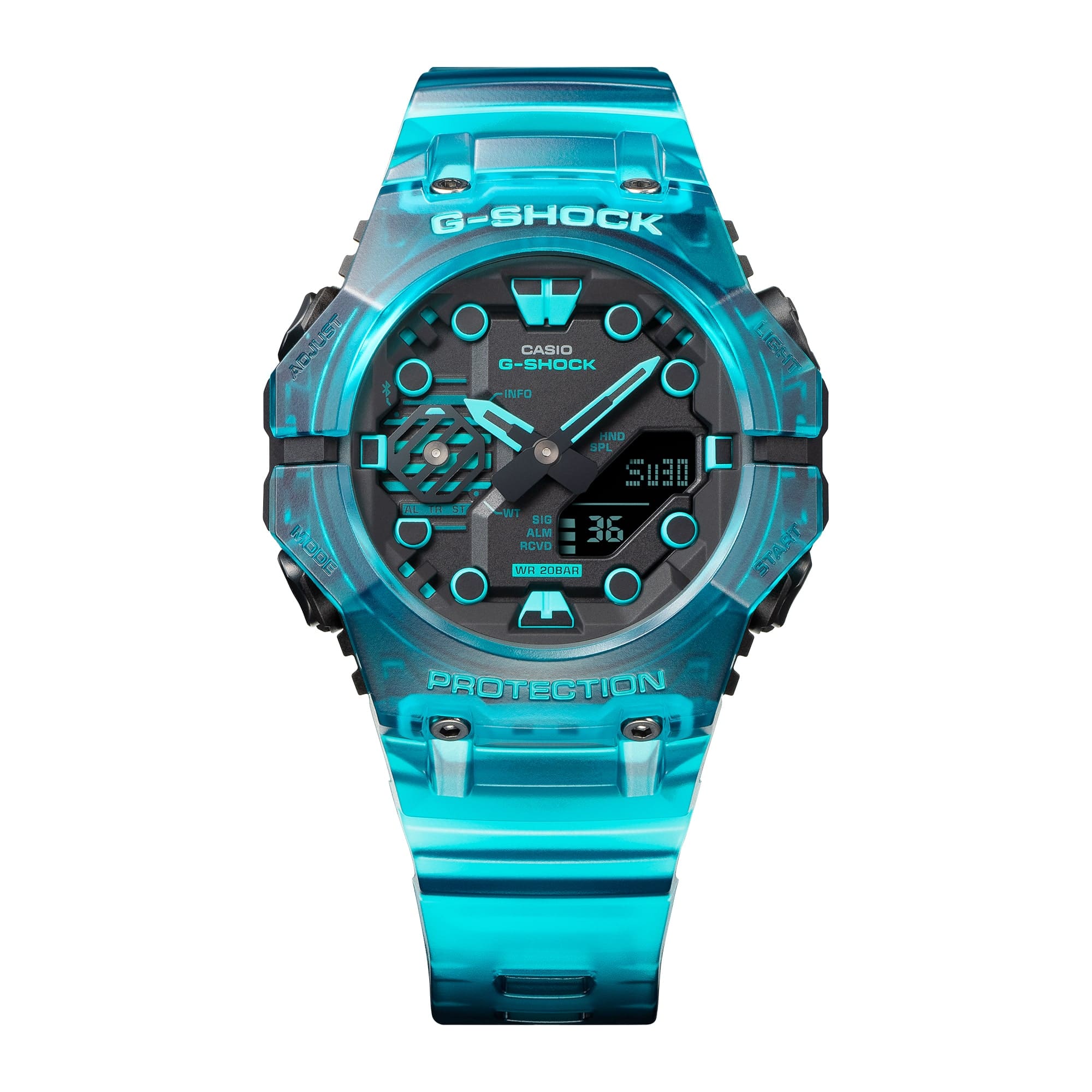 GA-B001G Reloj G-Shock Hombre Resina Turquesa Translúcido - Vista trasera