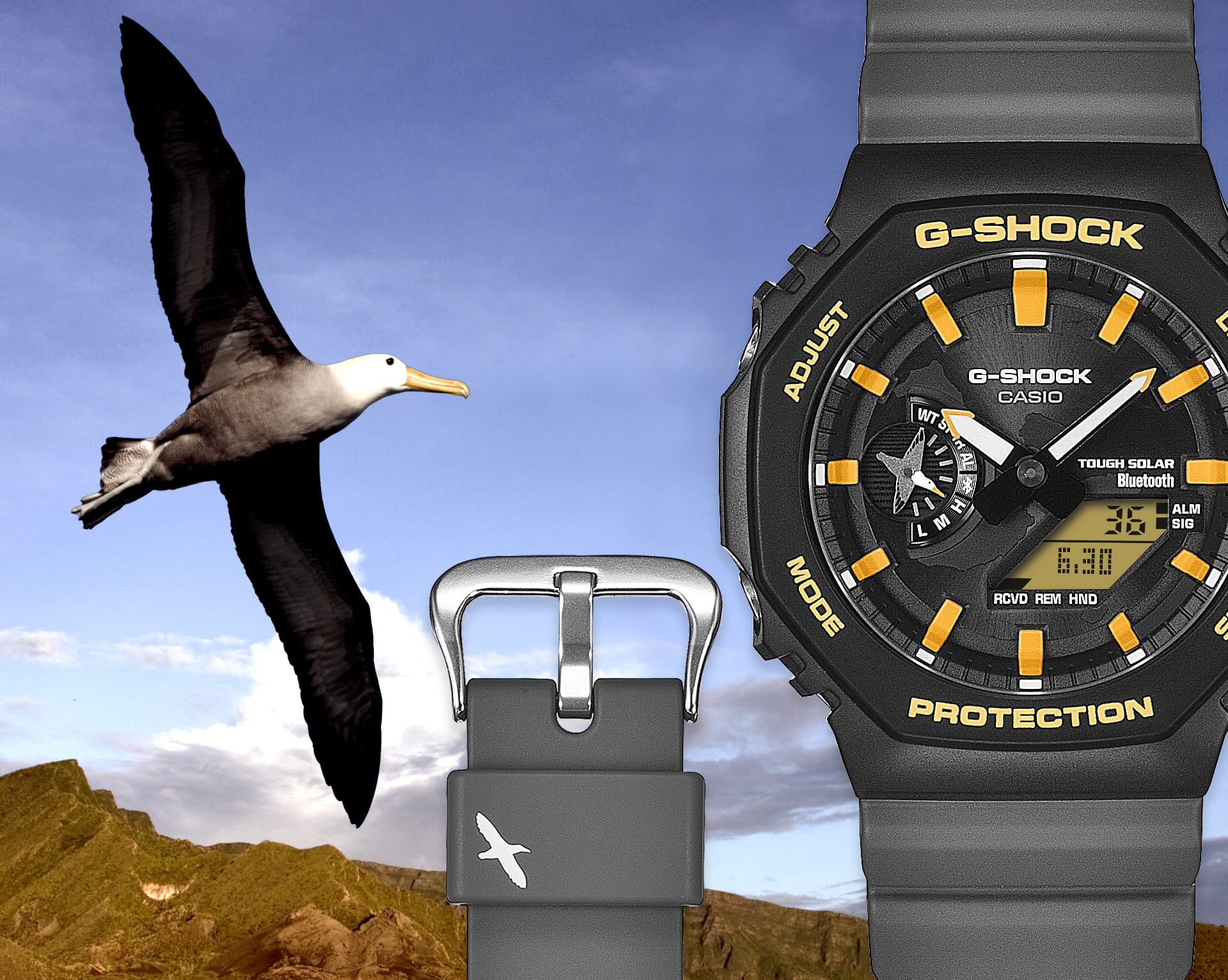 GA-B2100DF Reloj G-Shock Hombre Resina Negro Gris Amarillo - Detalle de esfera