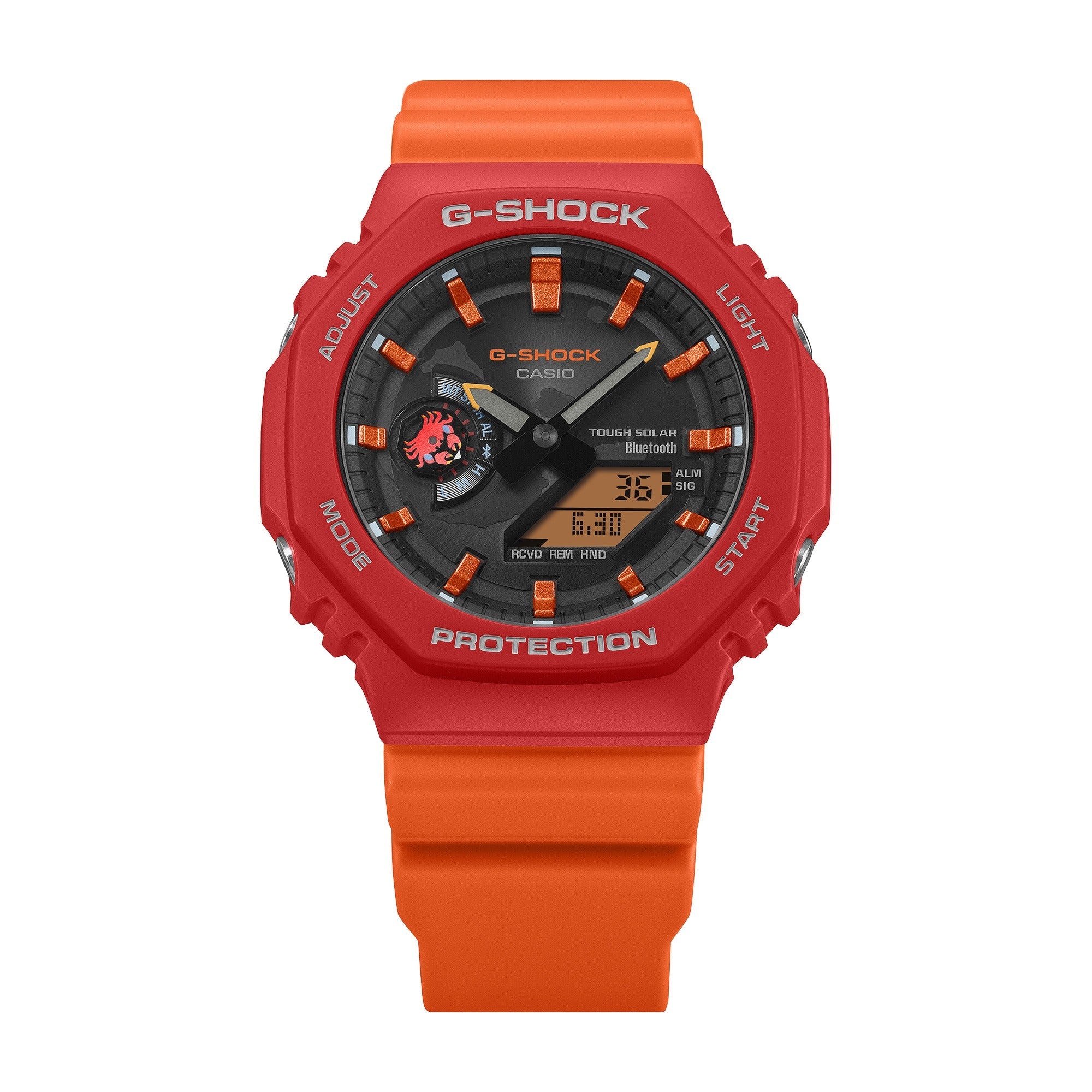 GA-B2100DF Reloj G-Shock Hombre Resina Rojo y Naranja - Detalle de esfera