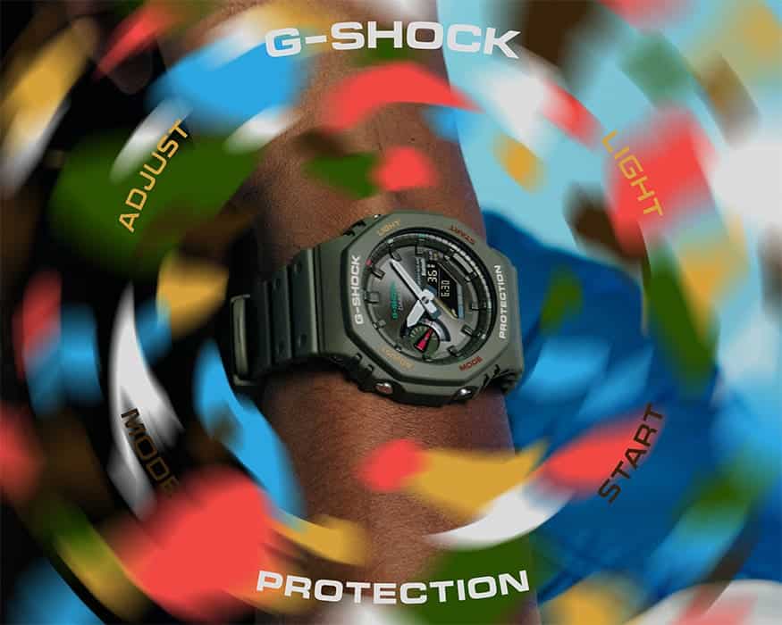 GA-B2100FC Reloj G-Shock GA-B2100 Hombre Resina Verde Militar - Detalle de esfera