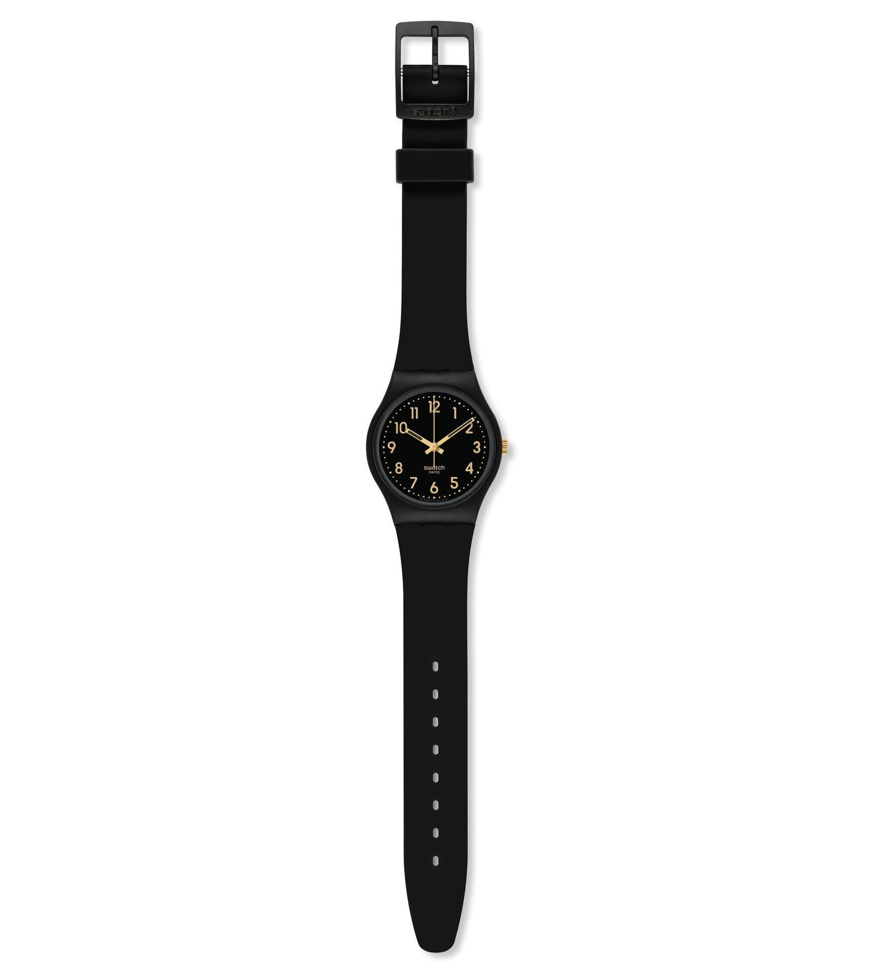 Reloj Swatch Golden Tag Unisex Silicona Negro - Vista lateral