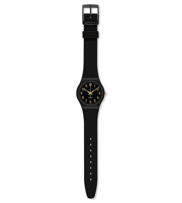 Reloj Swatch Golden Tag Unisex Silicona Negro - Vista lateral