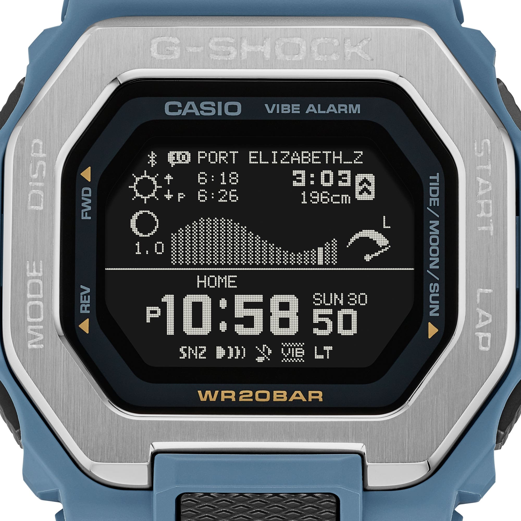100 Reloj G-Shock G-LIDE Hombre Correa Resina Azul - Detalle de esfera