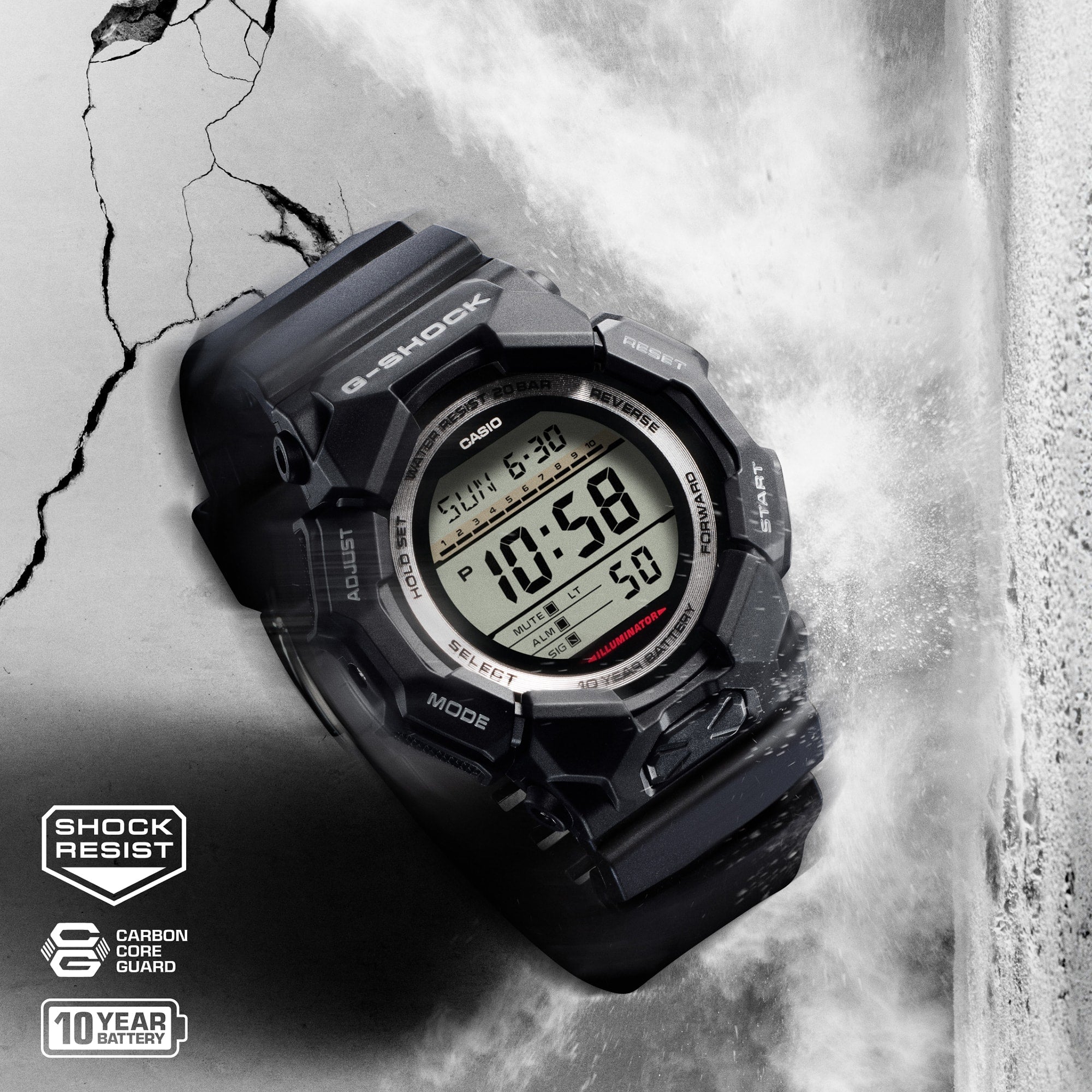 GD-010-1 Reloj G-Shock Hombre Resina Negro - Detalle de esfera