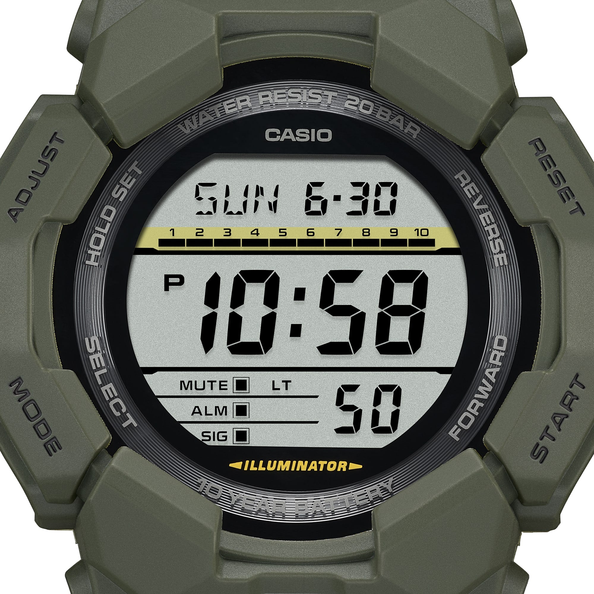 GD-010-3 Reloj G-Shock Hombre Resina Verde Militar - Vista trasera