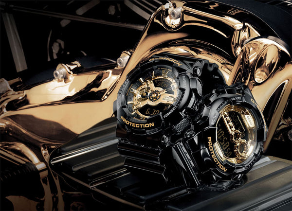 GD-100GB Reloj G-Shock Hombre Resina Negro Dorado - Vista lateral