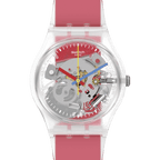 Reloj Swatch Clearly Red Striped unisex banda de resina - Detalle de esfera