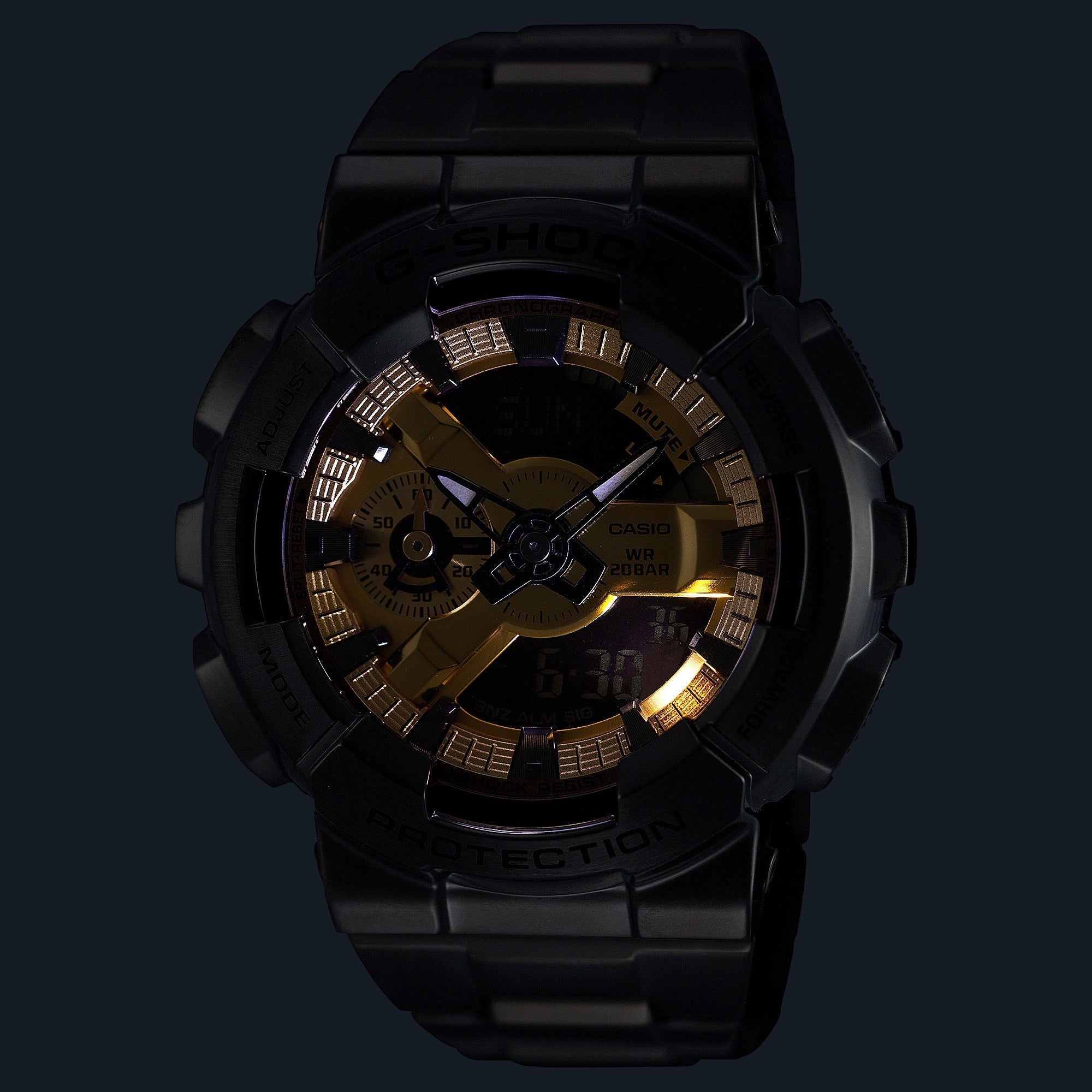 GM-110BD-1A9 Reloj G-Shock Hombre Acero Inoxidable Negro Dorado - Vista trasera