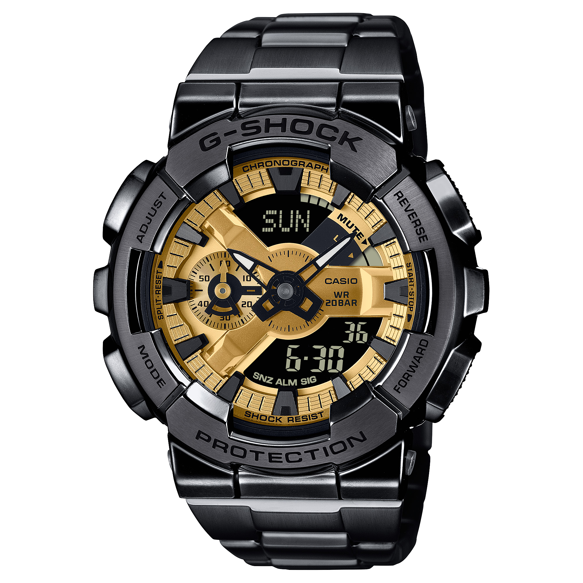 GM-110BD-1A9 Reloj G-Shock Hombre Acero Inoxidable Negro Dorado - Reloj original en Guatemala