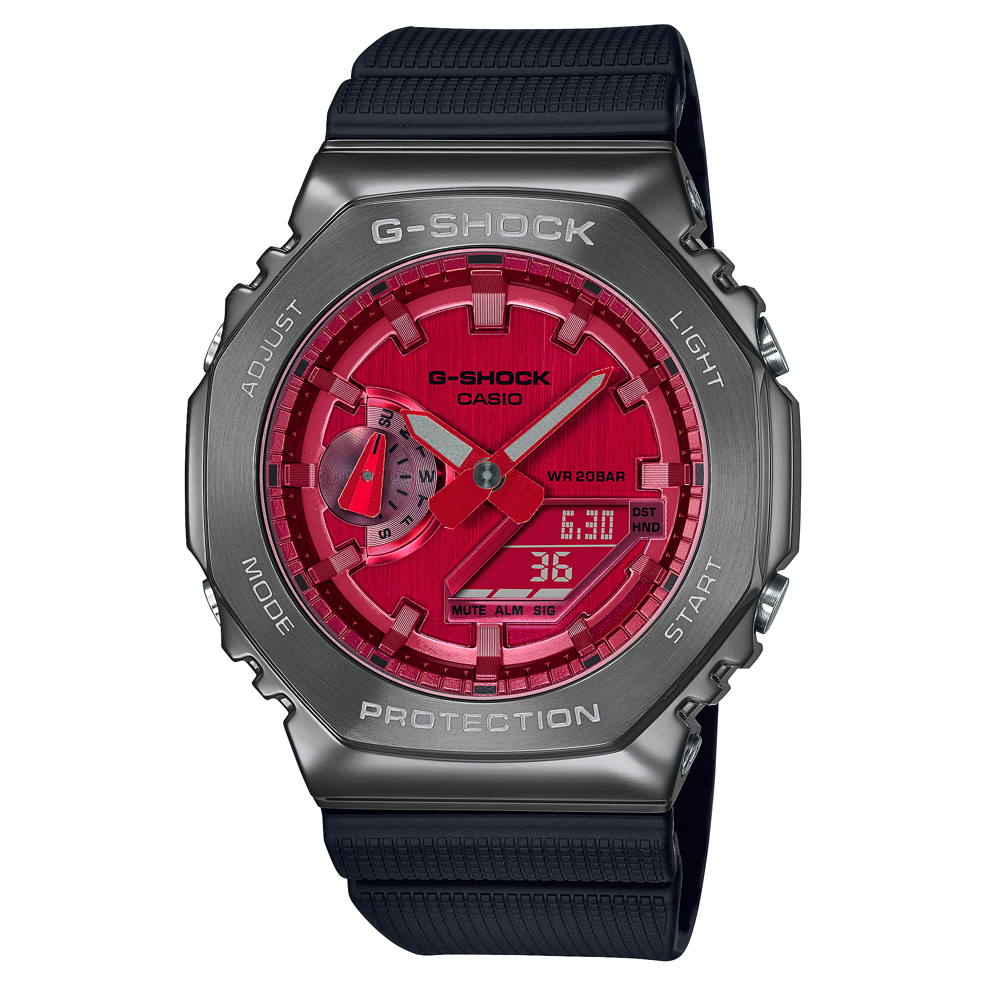GM-2100B Reloj G-Shock Hombre Caja Acero Correa Resina Rojo - Reloj original en Guatemala