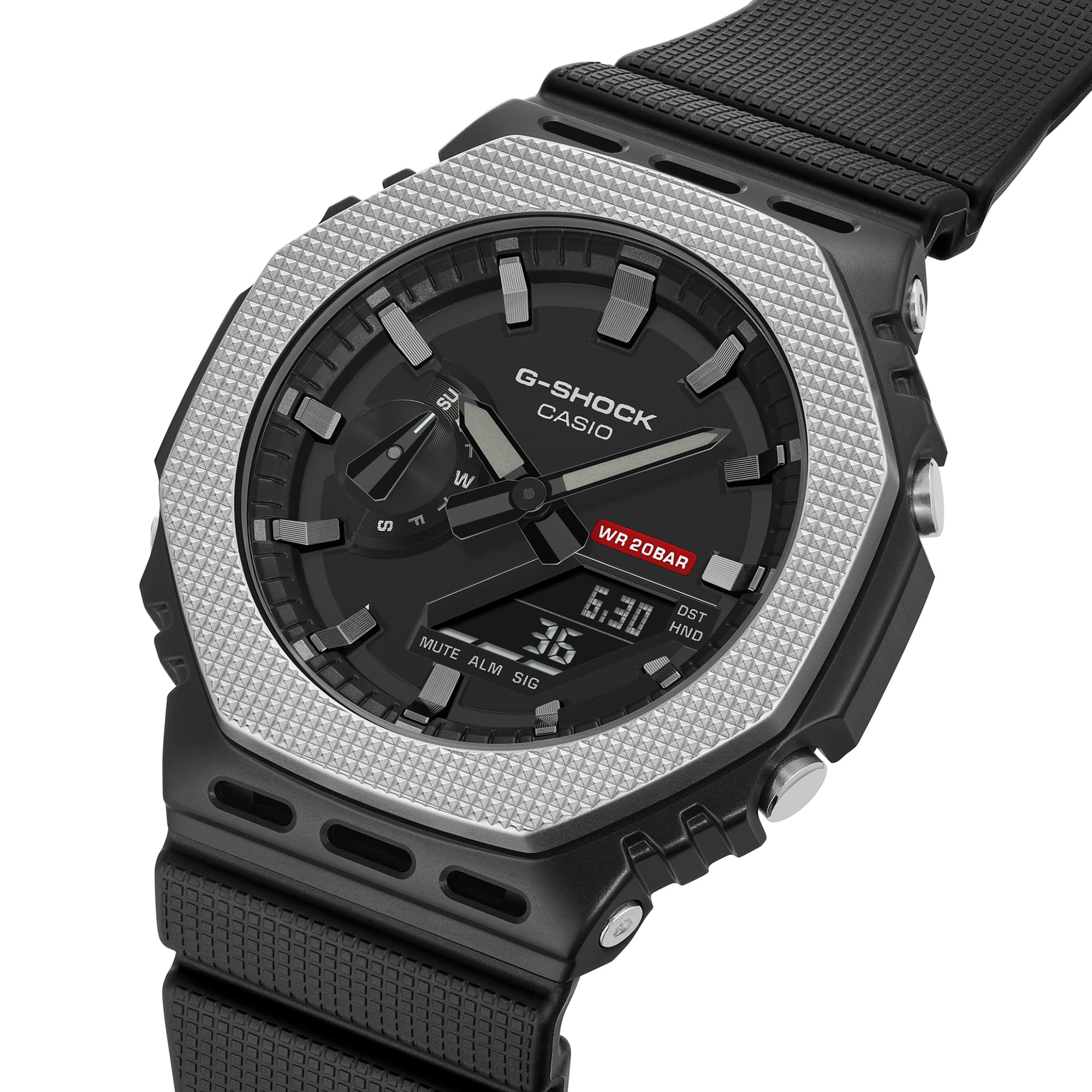 GM-2100BM Reloj G-Shock Hombre Resina Negra Patrón Plateado - Vista lateral