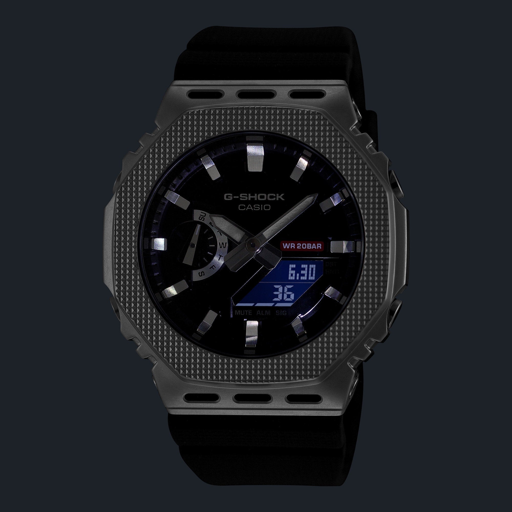 GM-2100BM Reloj G-Shock Hombre Resina Negra Patrón Plateado - Vista trasera