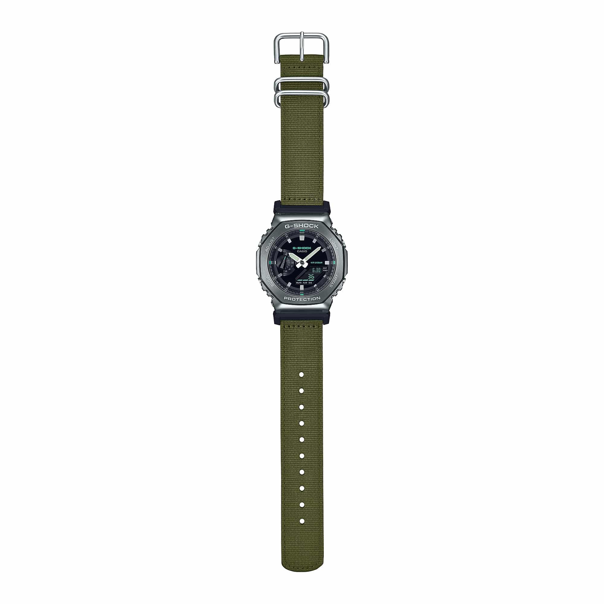 GM-2100CB Reloj G-Shock G-Steel Hombre Correa Tela Verde - Vista lateral