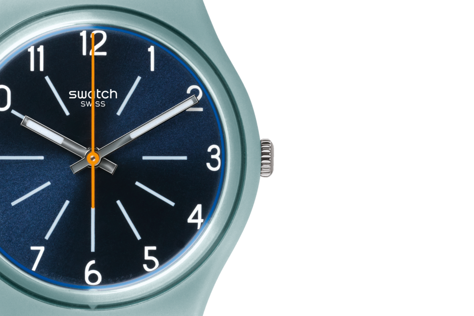 Reloj Swatch Blue Stitches de dama correa de piel - Detalle de esfera