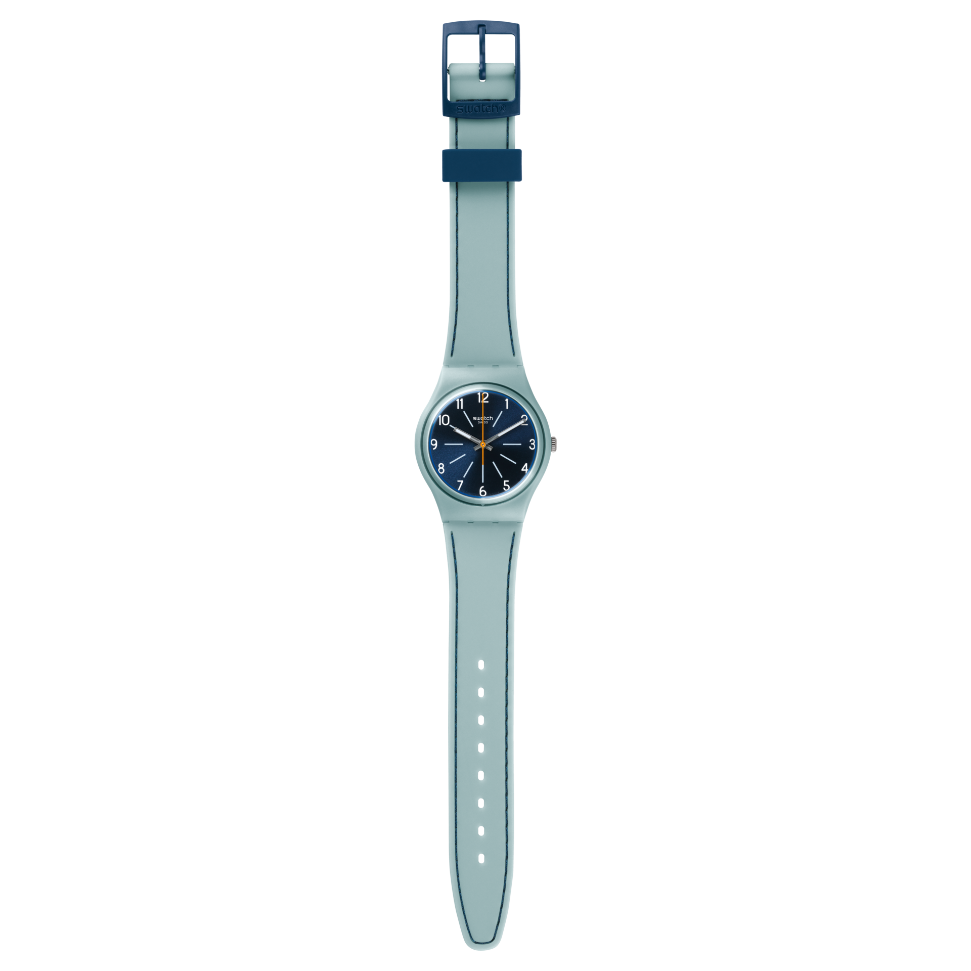 Reloj Swatch Blue Stitches de dama correa de piel - Vista lateral