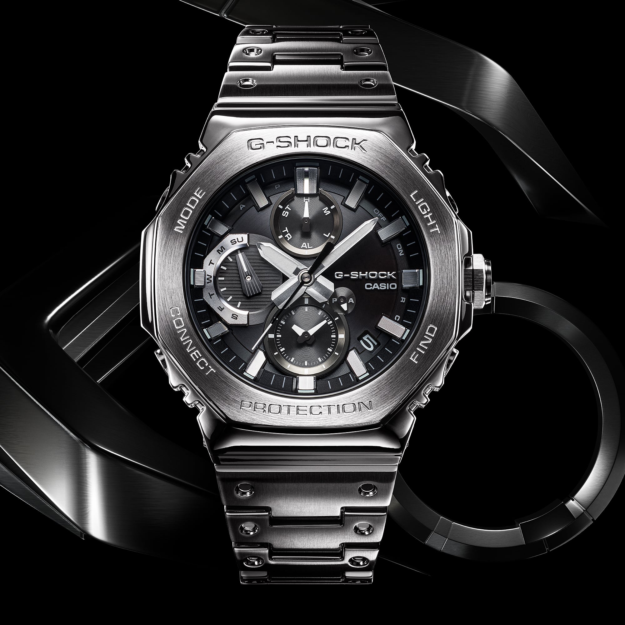 B2100D-1A Reloj G-Shock de hombre correa de metal - Detalle de esfera