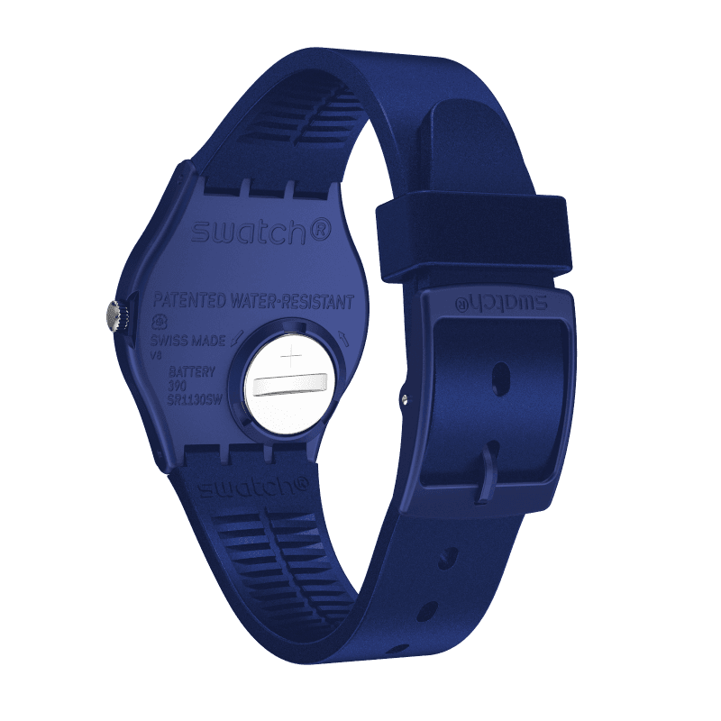 DE Reloj Swatch Pearlyblue Hombre Correa Caucho Azul - Detalle de esfera