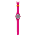 Reloj Swatch Pink Fuzz de dama pulsera de caucho - Vista lateral