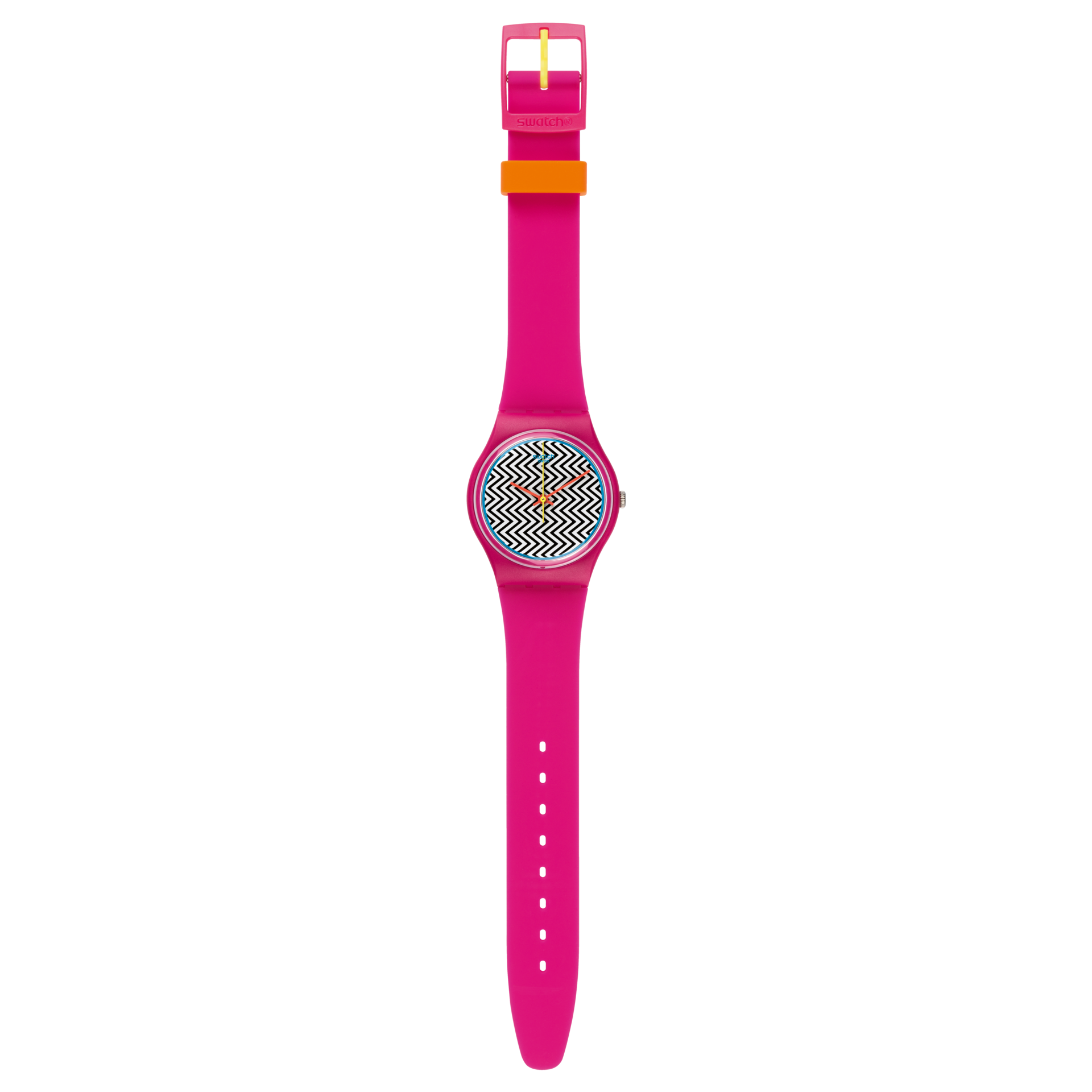 Reloj Swatch Pink Fuzz de dama pulsera de caucho - Vista lateral