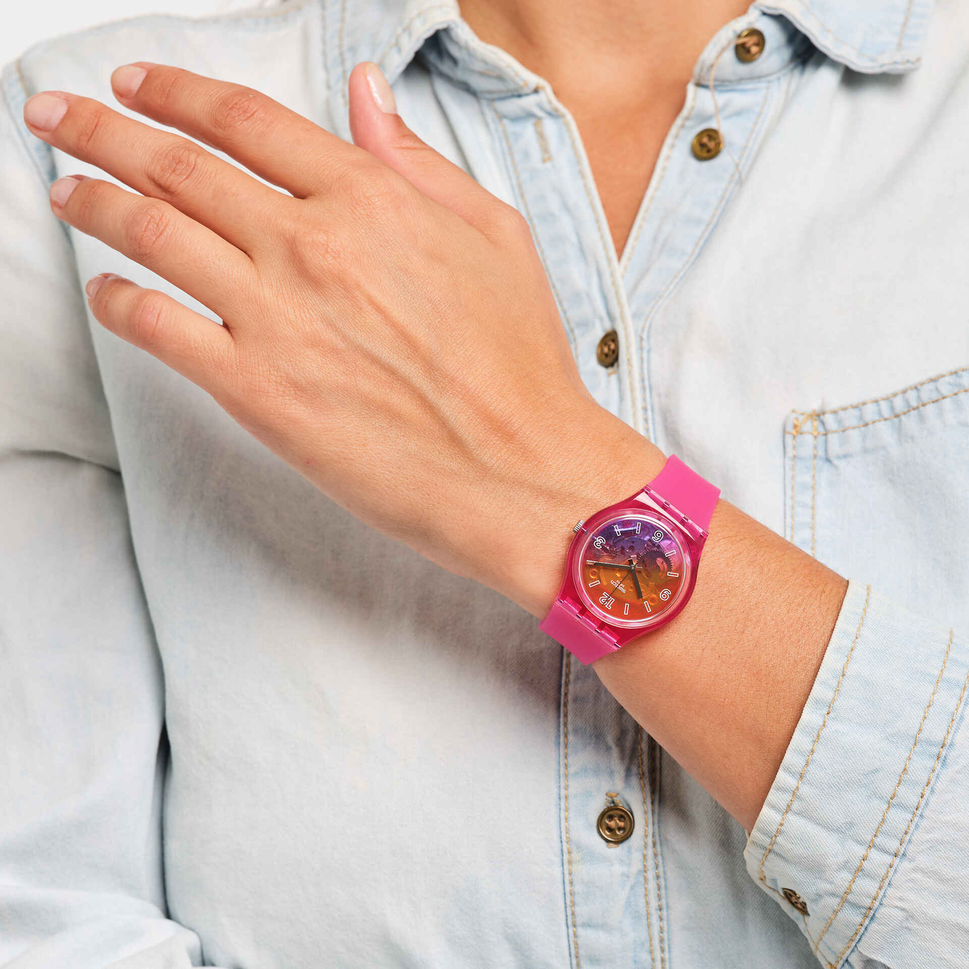 Reloj Swatch Orange Disco Fever de mujer banda de resina - Vista trasera
