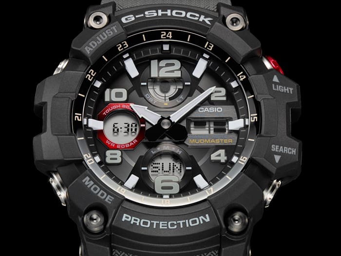 100-1A8 Reloj G-Shock Mudmaster de hombre correa de resina - Detalle de esfera