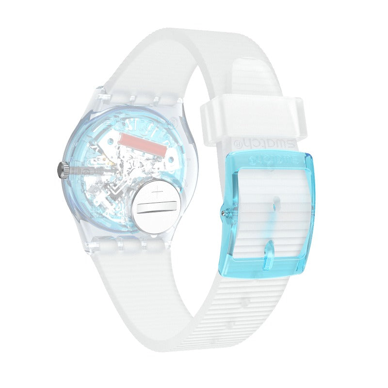 Reloj Swatch Retro Bianco Unisex Esfera Turquesa - Detalle de esfera