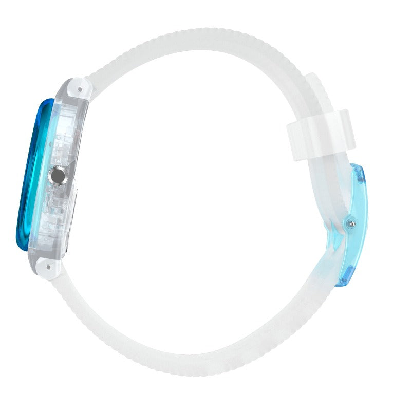 Reloj Swatch Retro Bianco Unisex Esfera Turquesa - Vista lateral