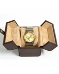 TC-012 Caja de reloj Tancy para viaje de cuero - Marrón - Acero Inoxidable Bicolor