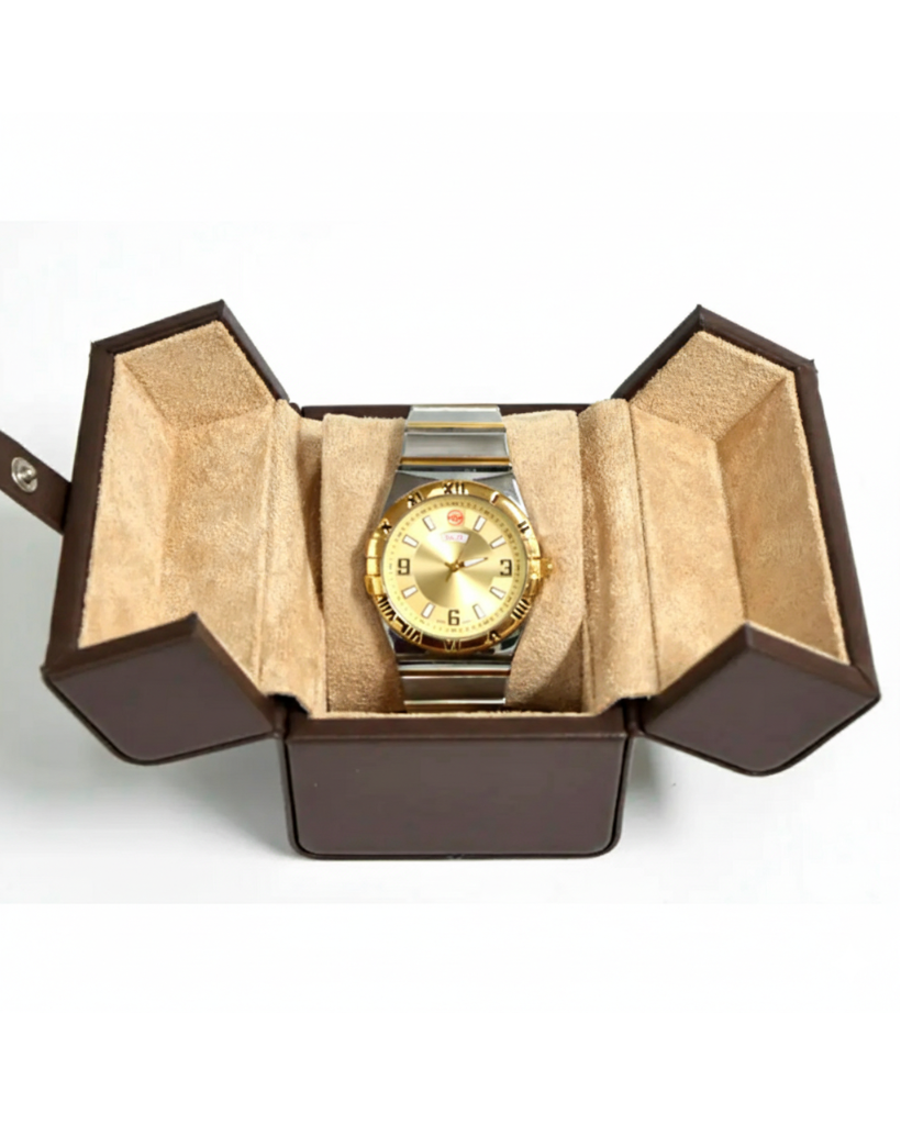 TC-012 Caja de reloj Tancy para viaje de cuero - Marrón - Acero Inoxidable Bicolor