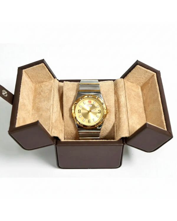 TC-012 Caja de reloj Tancy para viaje de cuero - Marrón - Acero Inoxidable Bicolor